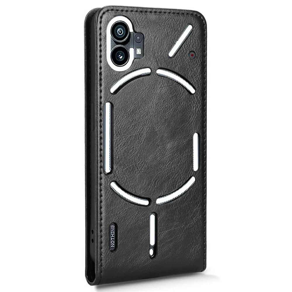 For Nothing Phone (1) 5G Case with Card Slot Magnetic Vertical Flip Leather Phone Cover - Black - 3
