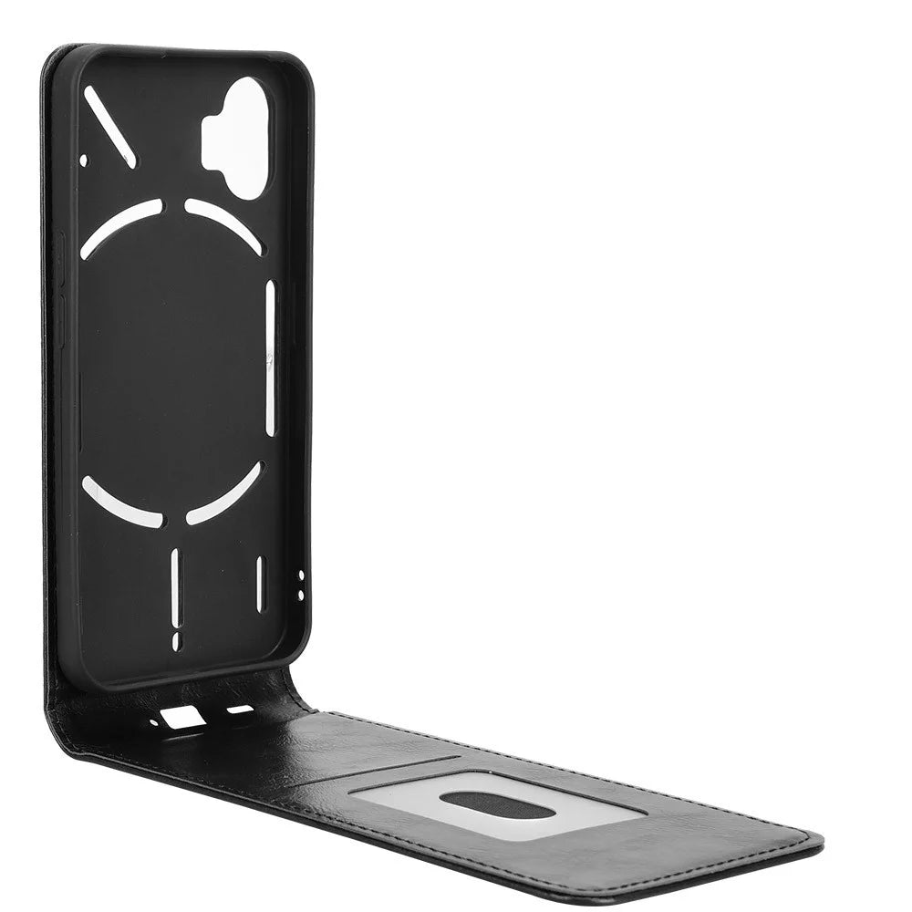 For Nothing Phone (1) 5G Case with Card Slot Magnetic Vertical Flip Leather Phone Cover - Black - 4