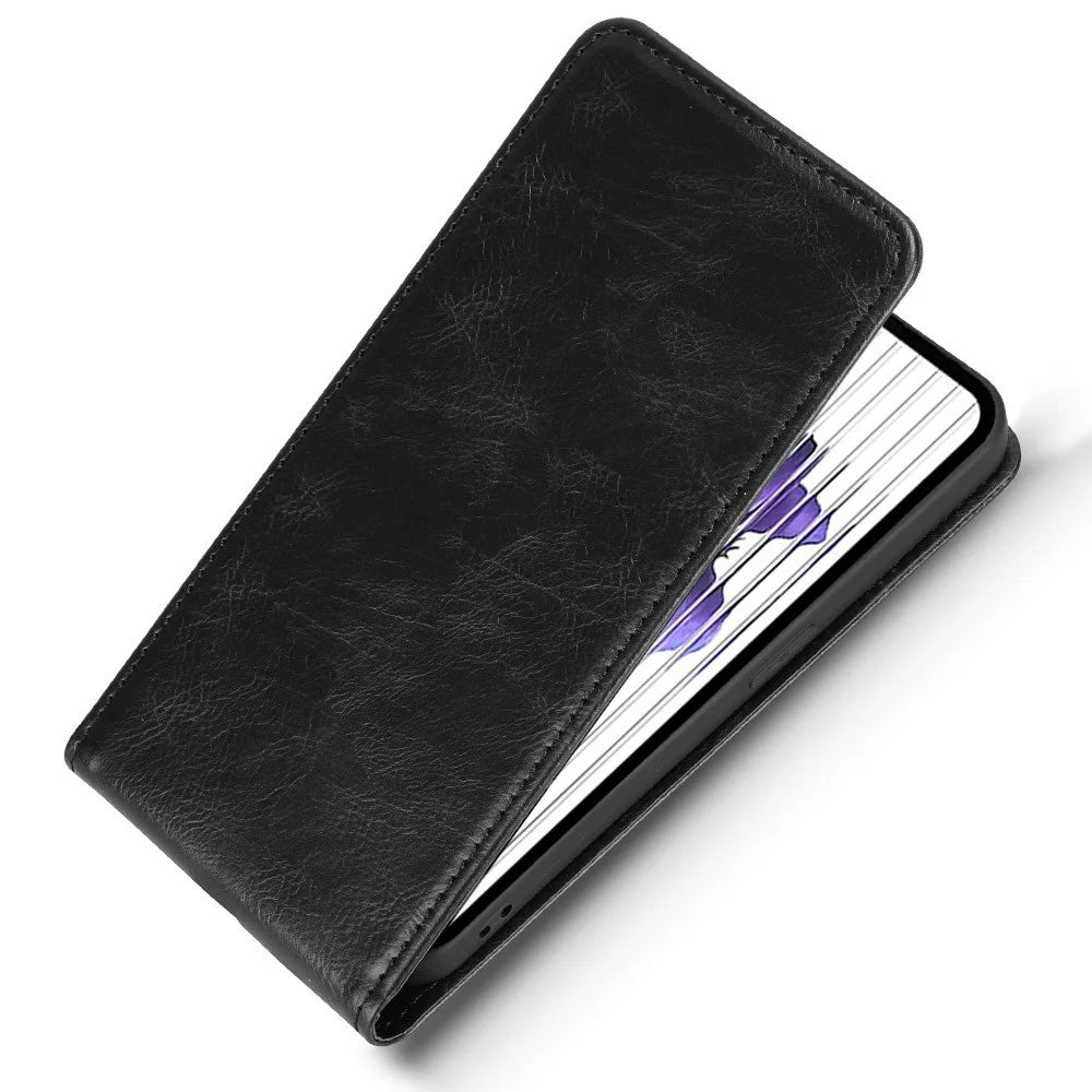 For Nothing Phone (1) 5G Case with Card Slot Magnetic Vertical Flip Leather Phone Cover - Black - 5