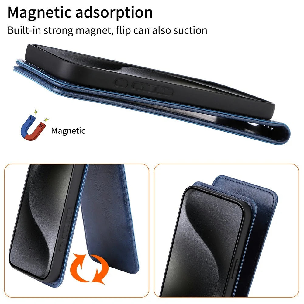 For Nothing Phone (1) 5G Case with Card Slot Magnetic Vertical Flip Leather Phone Cover - Black - 6