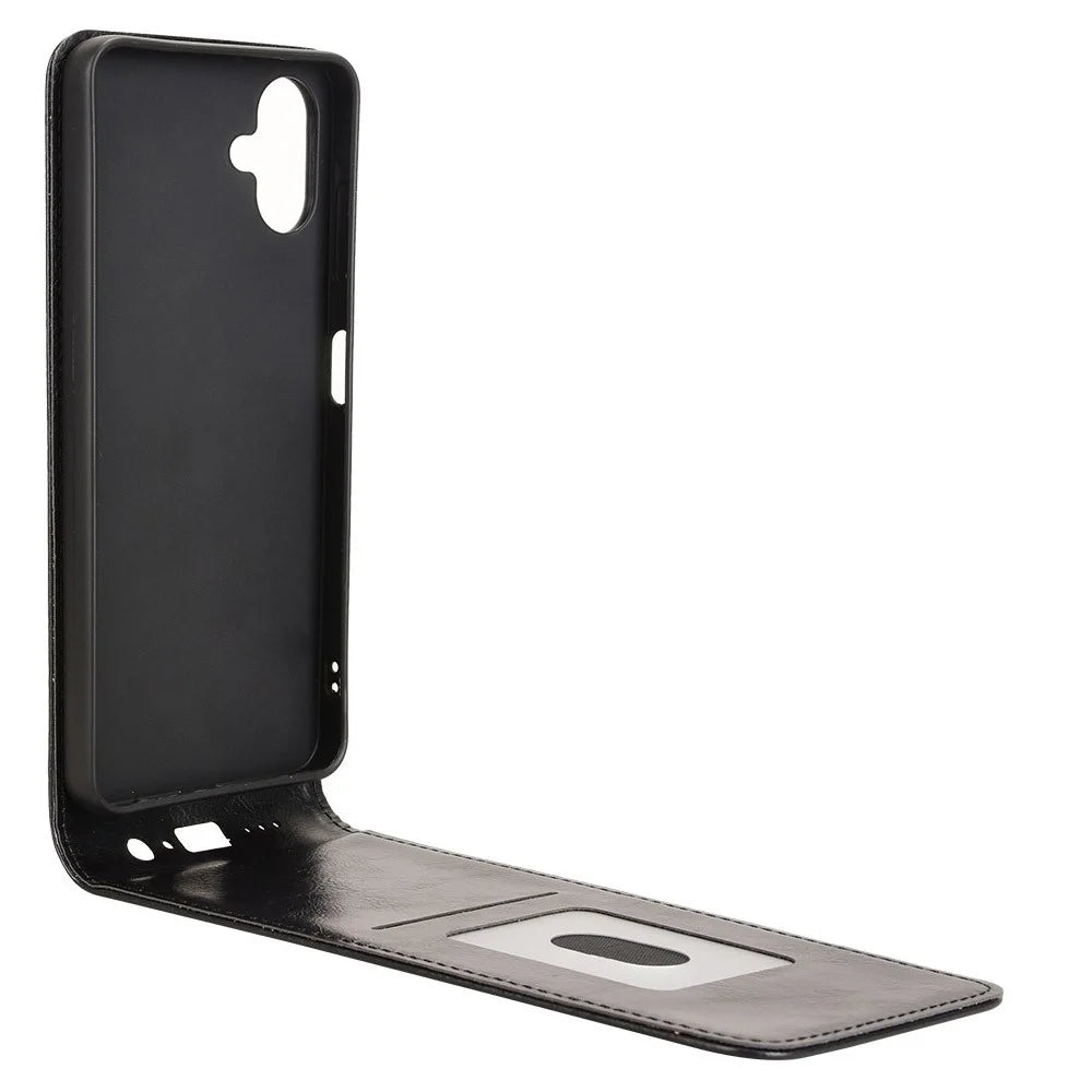 For Samsung Galaxy A06 4G Case with Card Slot Magnetic Vertical Flip Leather Phone Cover - Black - 2