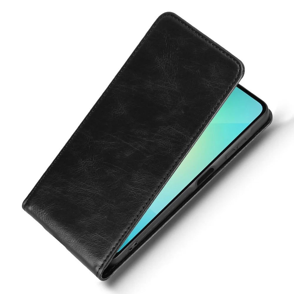For Samsung Galaxy A06 4G Case with Card Slot Magnetic Vertical Flip Leather Phone Cover - Black - 3