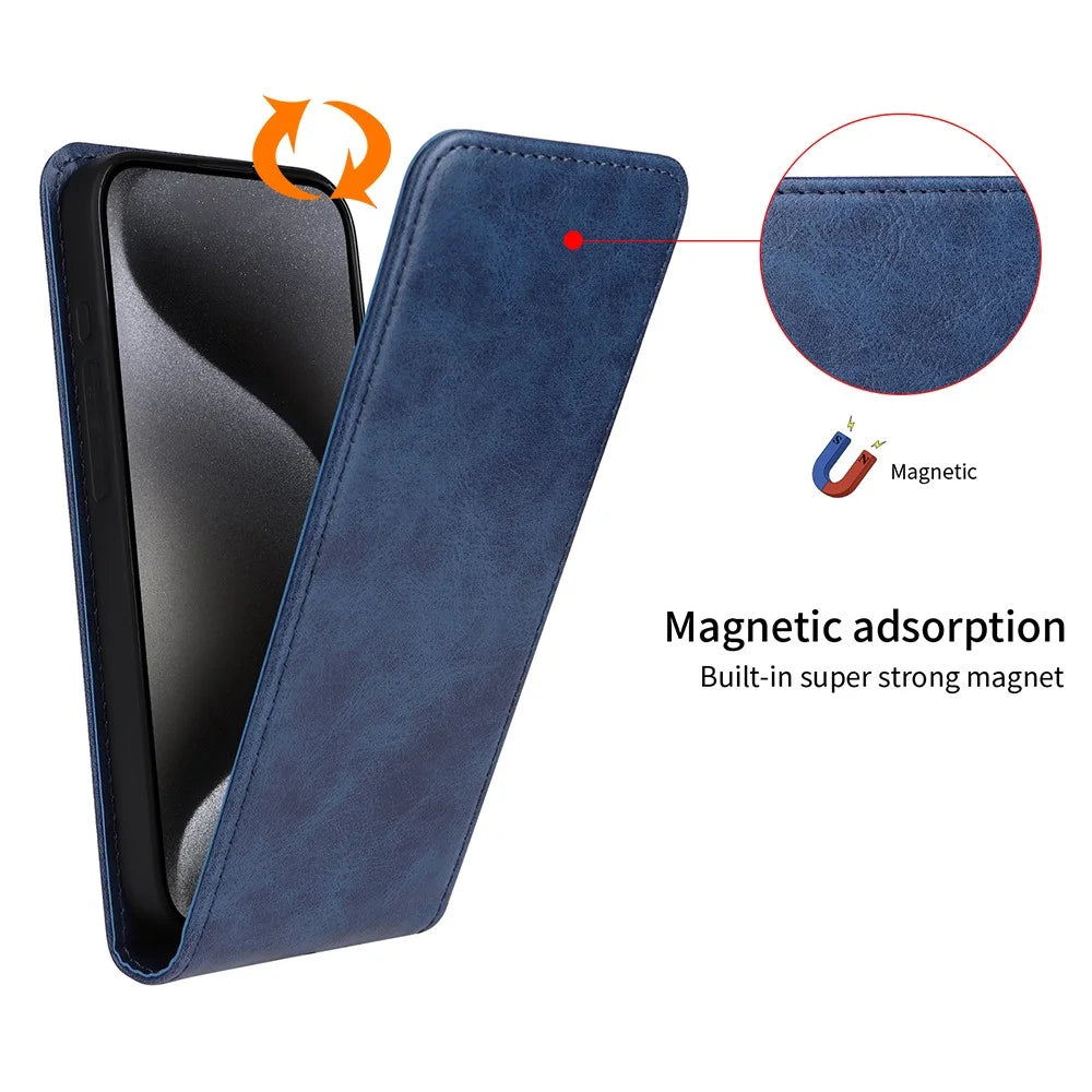 For Samsung Galaxy A06 4G Case with Card Slot Magnetic Vertical Flip Leather Phone Cover - Black - 7
