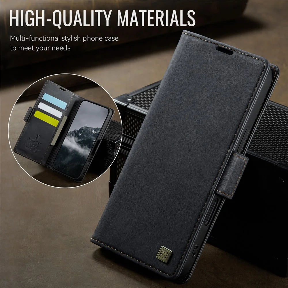 AUTSPACE For iPhone 16 Case  A11 RFID Blocking Retro Leather Cell Phone Wallet Cover - Black - 4