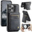 AUTSPACE For iPhone 12 Pro 6.1 inch / iPhone 12 6.1 inch Case  A12 Leather Phone Case with Detachable Card Bag - Black - 1
