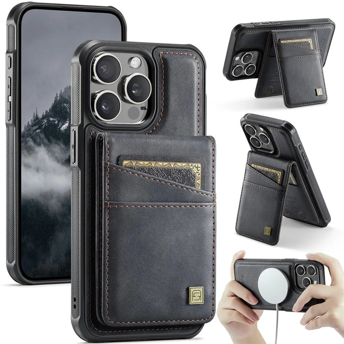 AUTSPACE For iPhone 12 Pro 6.1 inch / iPhone 12 6.1 inch Case  A12 Leather Phone Case with Detachable Card Bag - Black - 1
