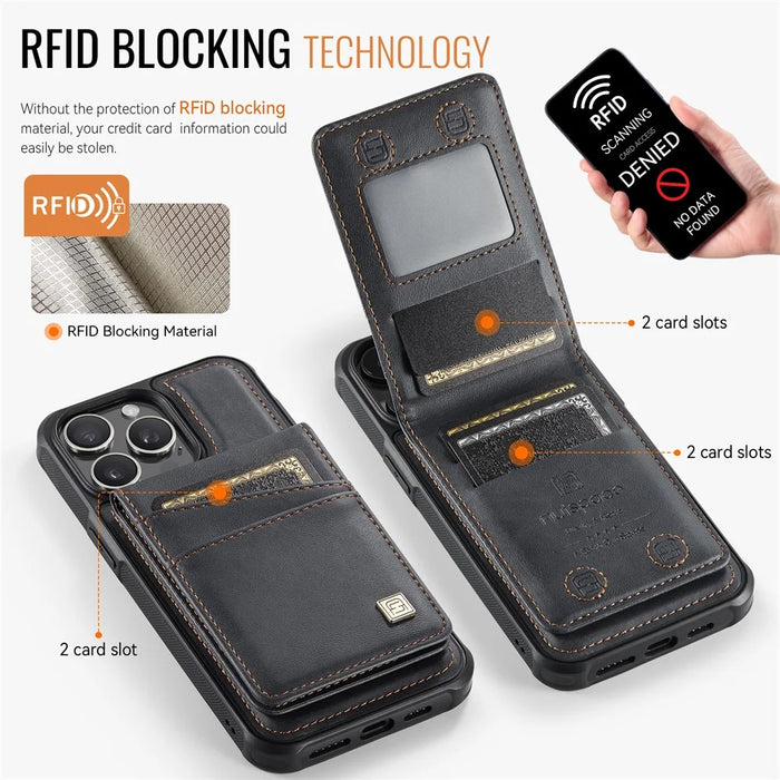 AUTSPACE For iPhone 12 Pro 6.1 inch / iPhone 12 6.1 inch Case  A12 Leather Phone Case with Detachable Card Bag - Black - 5