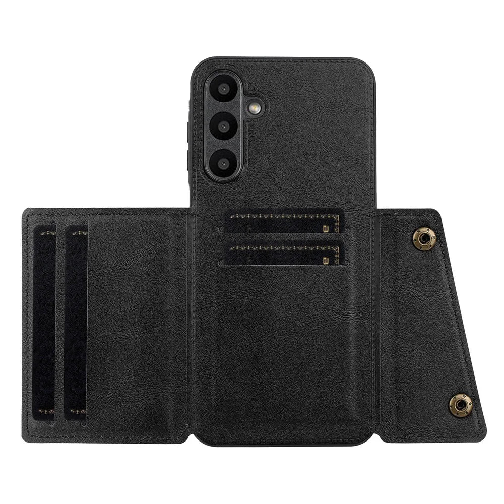 For Samsung Galaxy A26 5G Case with Card Slots Kickstand Leather + TPU Phone Cover - Black - 3