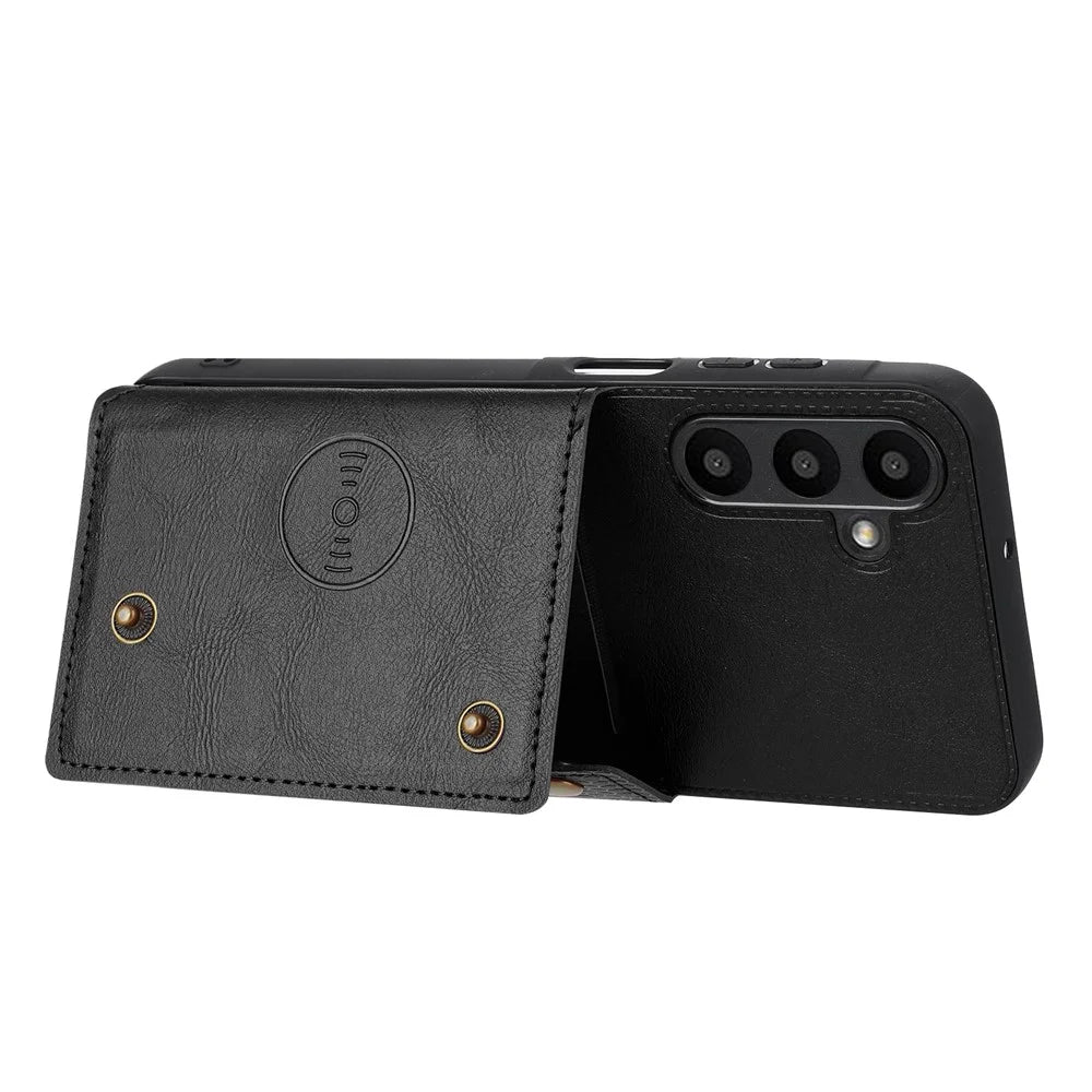 For Samsung Galaxy A26 5G Case with Card Slots Kickstand Leather + TPU Phone Cover - Black - 4