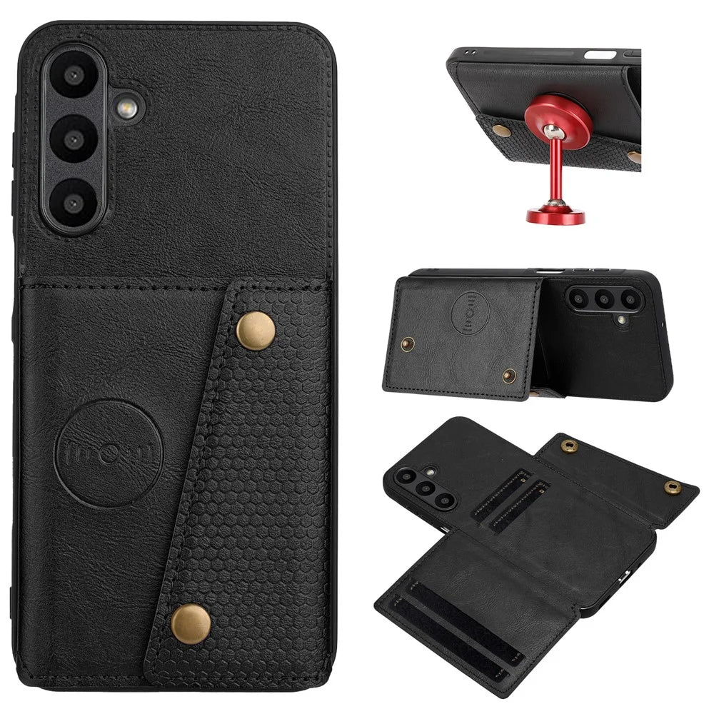For Samsung Galaxy A26 5G Case with Card Slots Kickstand Leather + TPU Phone Cover - Black - 5