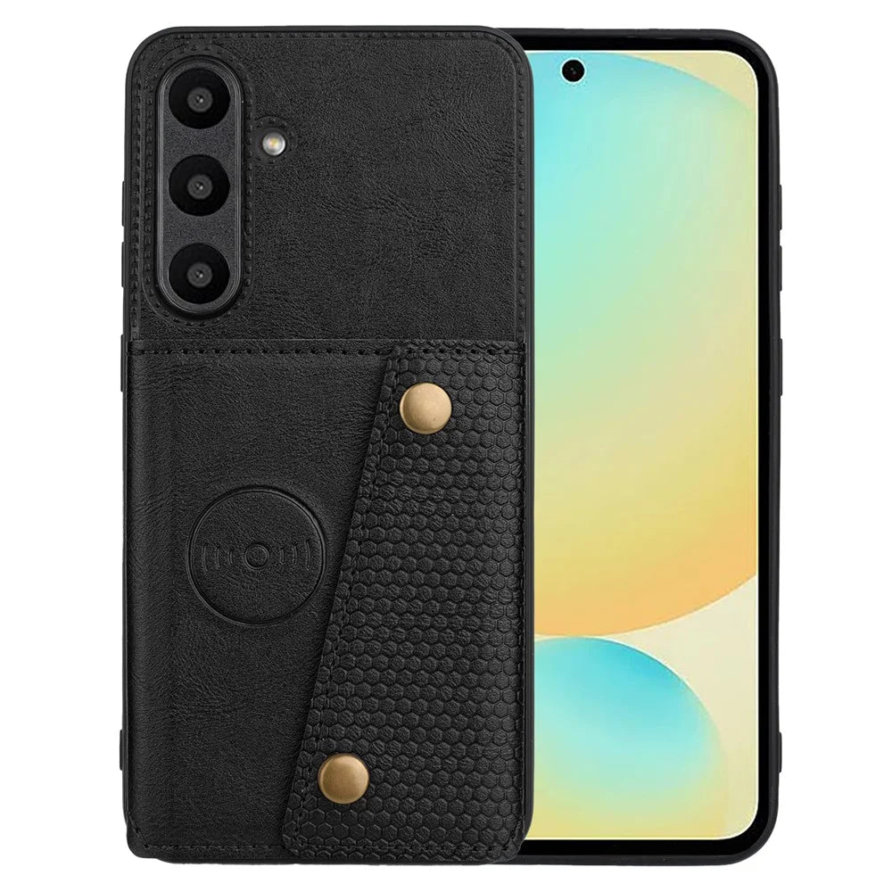 For Samsung Galaxy A36 5G Case with Card Slots Kickstand Leather + TPU Phone Cover - Black - 1