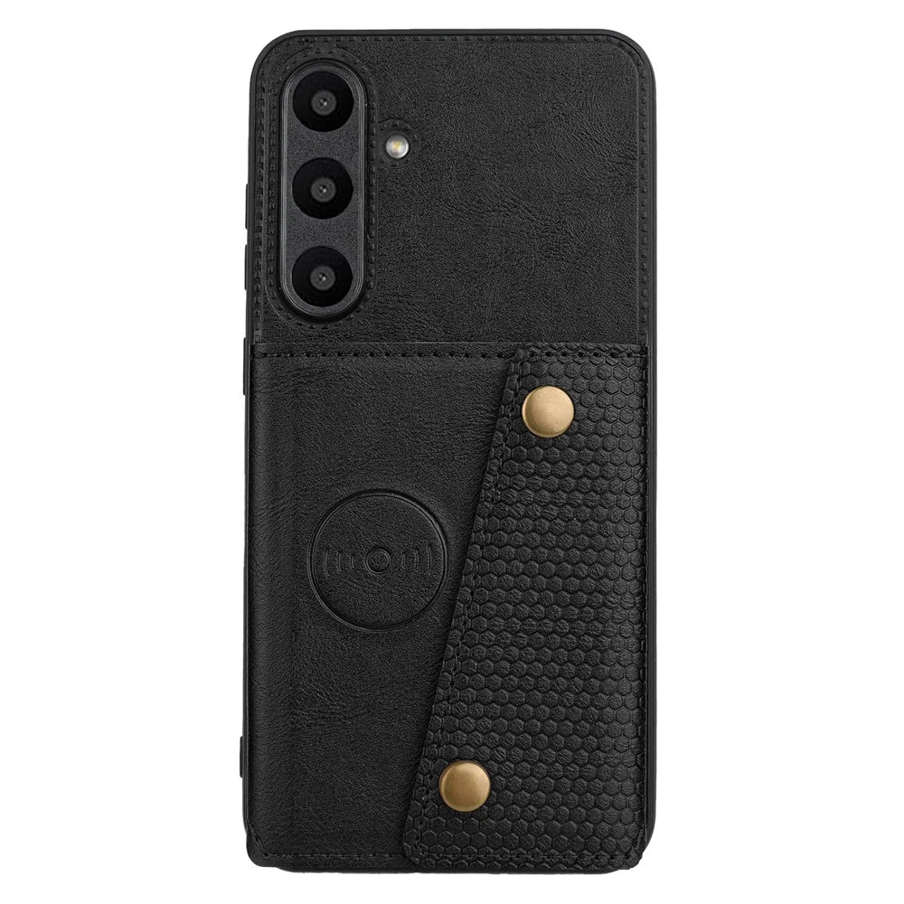 For Samsung Galaxy A36 5G Case with Card Slots Kickstand Leather + TPU Phone Cover - Black - 2
