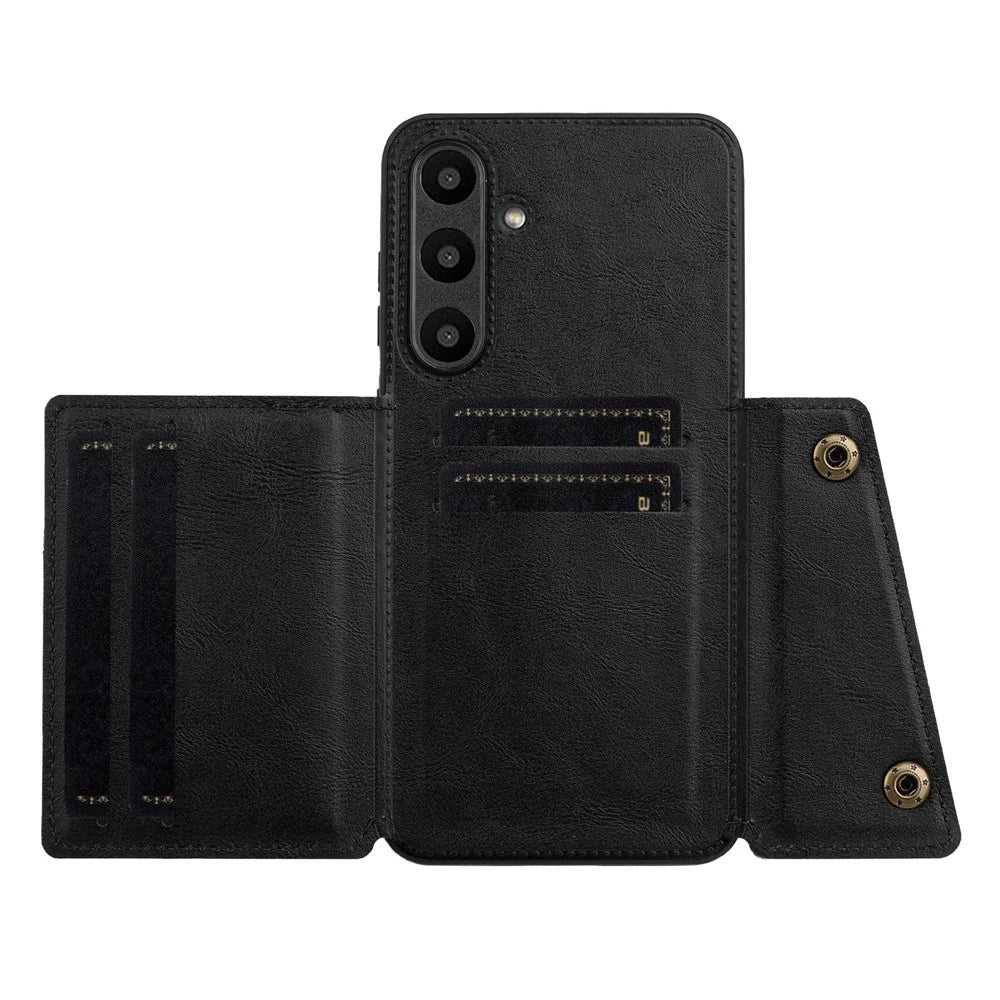 For Samsung Galaxy A36 5G Case with Card Slots Kickstand Leather + TPU Phone Cover - Black - 3