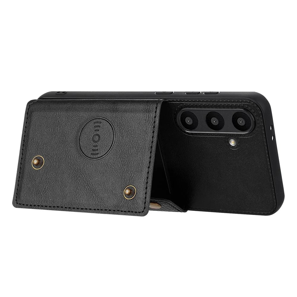 For Samsung Galaxy A36 5G Case with Card Slots Kickstand Leather + TPU Phone Cover - Black - 4