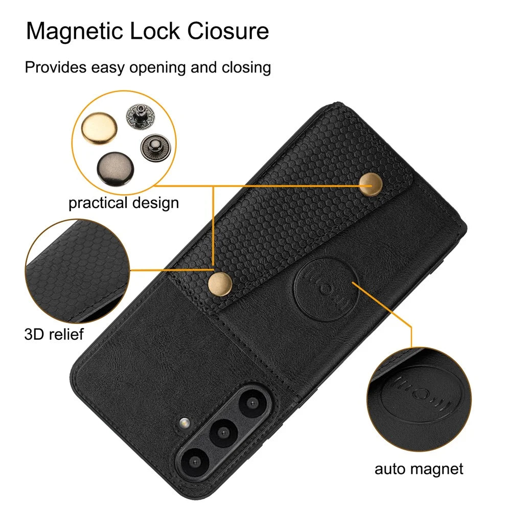 For Samsung Galaxy A36 5G Case with Card Slots Kickstand Leather + TPU Phone Cover - Black - 7