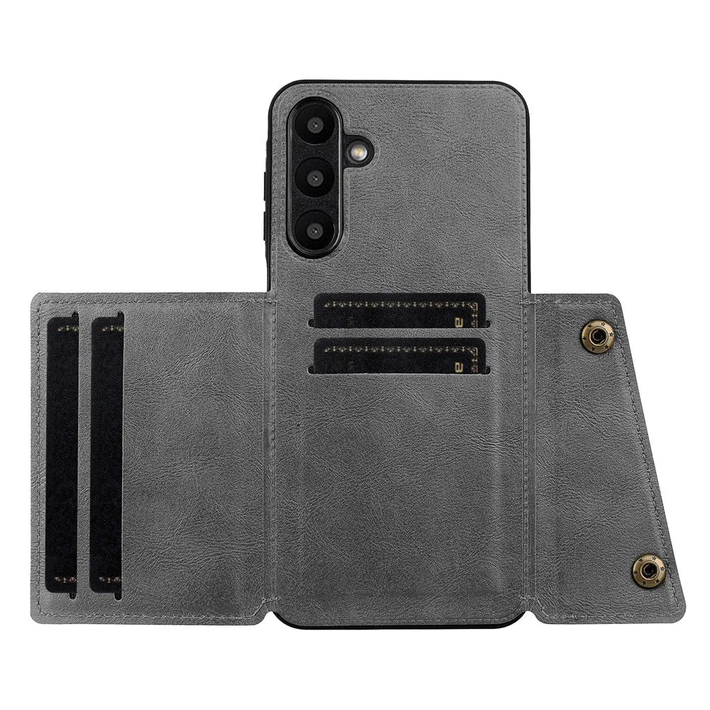 For Samsung Galaxy A56 5G Case with Card Slots Kickstand Leather + TPU Phone Cover - Grey - 3