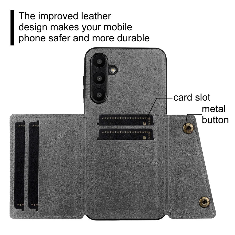 For Samsung Galaxy A56 5G Case with Card Slots Kickstand Leather + TPU Phone Cover - Grey - 7