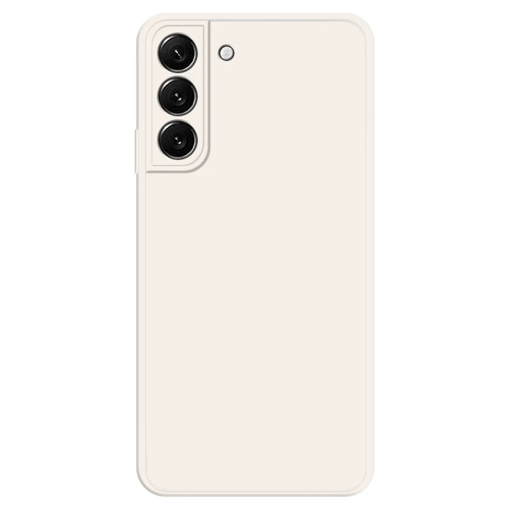 For Samsung Galaxy S22 5G Straight Edge Solid Color Rubberized TPU Case Microfiber Lining Phone Drop-Proof Back Cover - Beige - 1