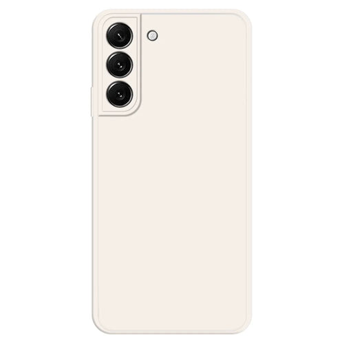For Samsung Galaxy S22 5G Straight Edge Solid Color Rubberized TPU Case Microfiber Lining Phone Drop-Proof Back Cover - Beige - 1