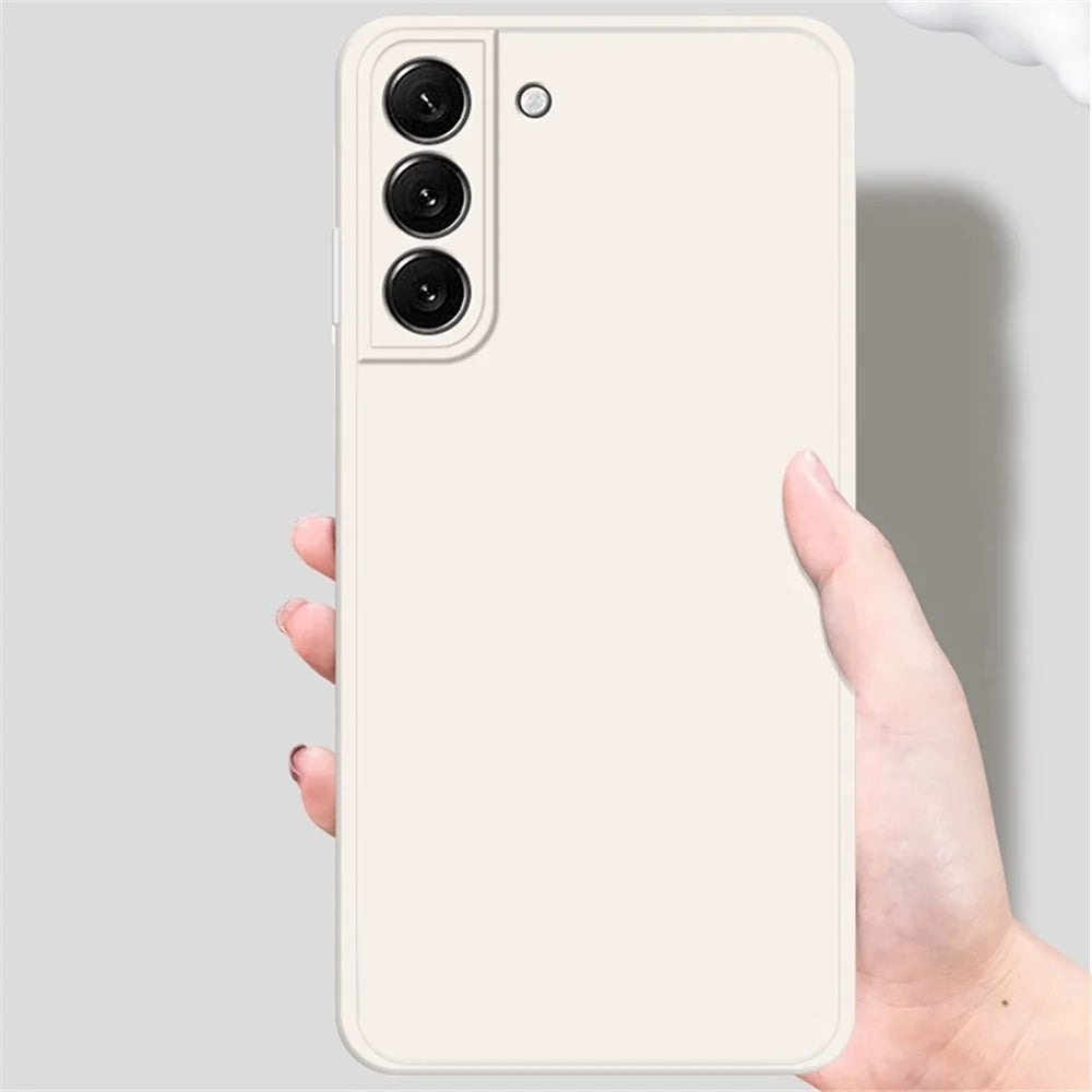For Samsung Galaxy S22 5G Straight Edge Solid Color Rubberized TPU Case Microfiber Lining Phone Drop-Proof Back Cover - Beige - 3