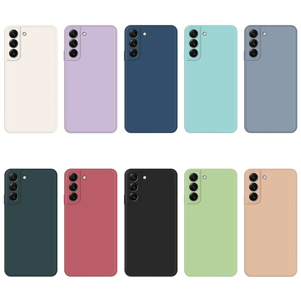 For Samsung Galaxy S22 5G Straight Edge Solid Color Rubberized TPU Case Microfiber Lining Phone Drop-Proof Back Cover - Beige - 6