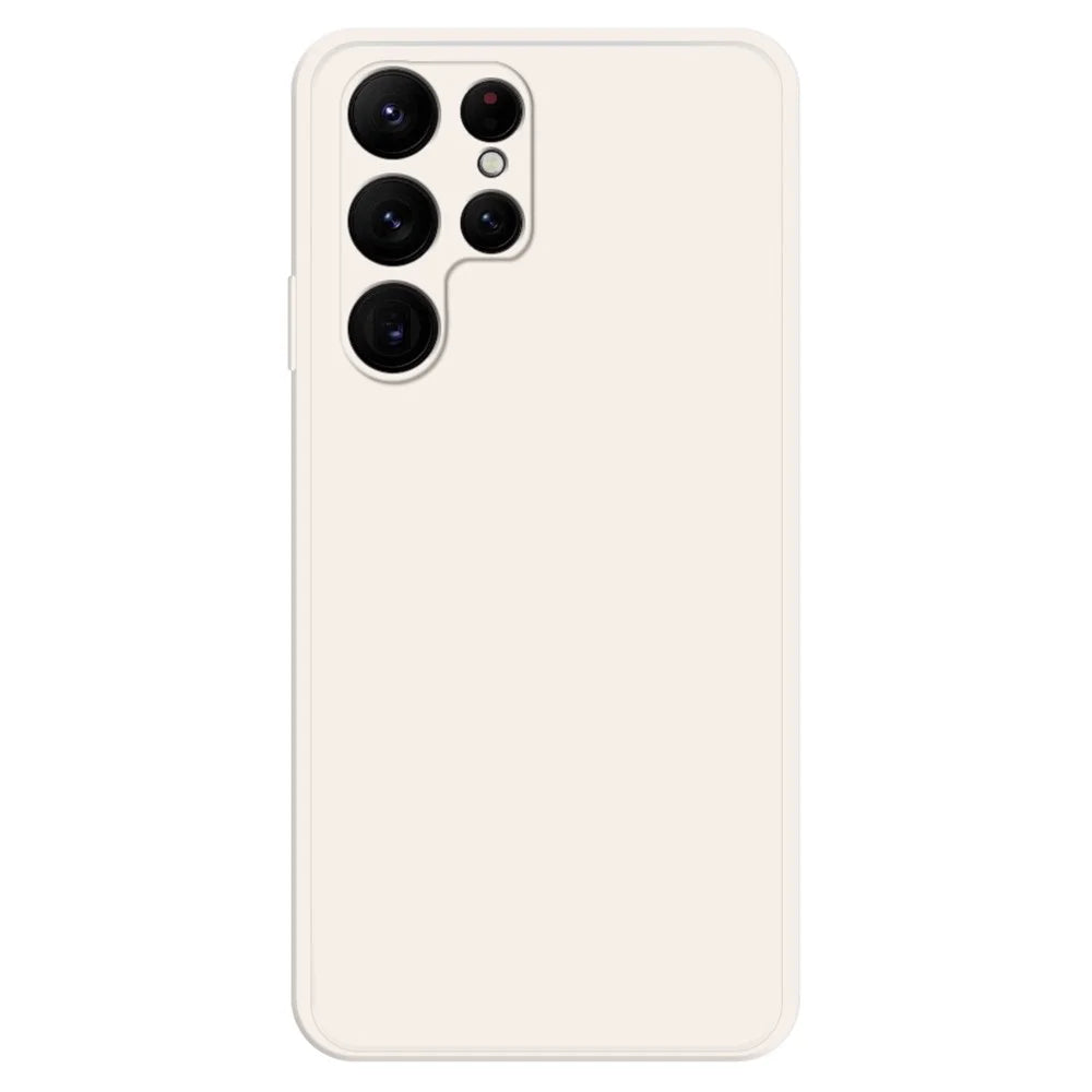 For Samsung Galaxy S22 Ultra 5G Solid Color Rubberized TPU Phone Case Microfiber Lining Straight Edge Protective Cover - Beige - 1