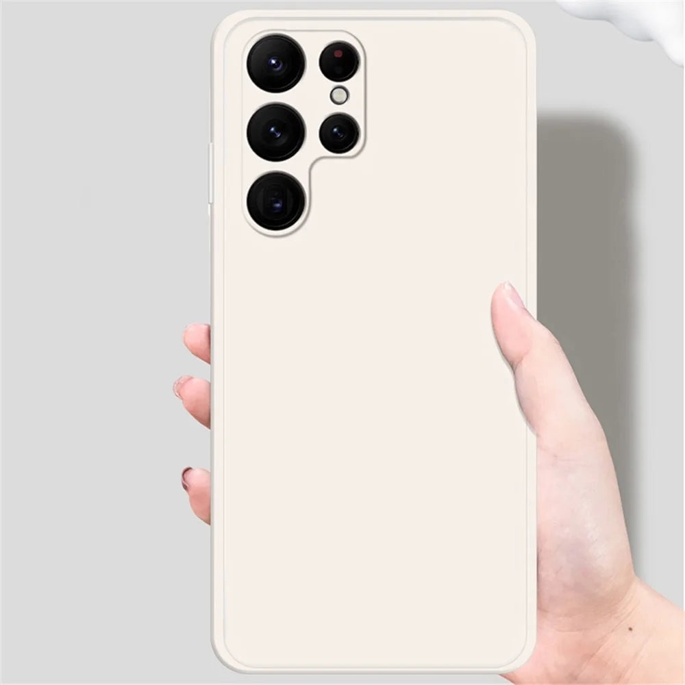 For Samsung Galaxy S22 Ultra 5G Solid Color Rubberized TPU Phone Case Microfiber Lining Straight Edge Protective Cover - Beige - 3