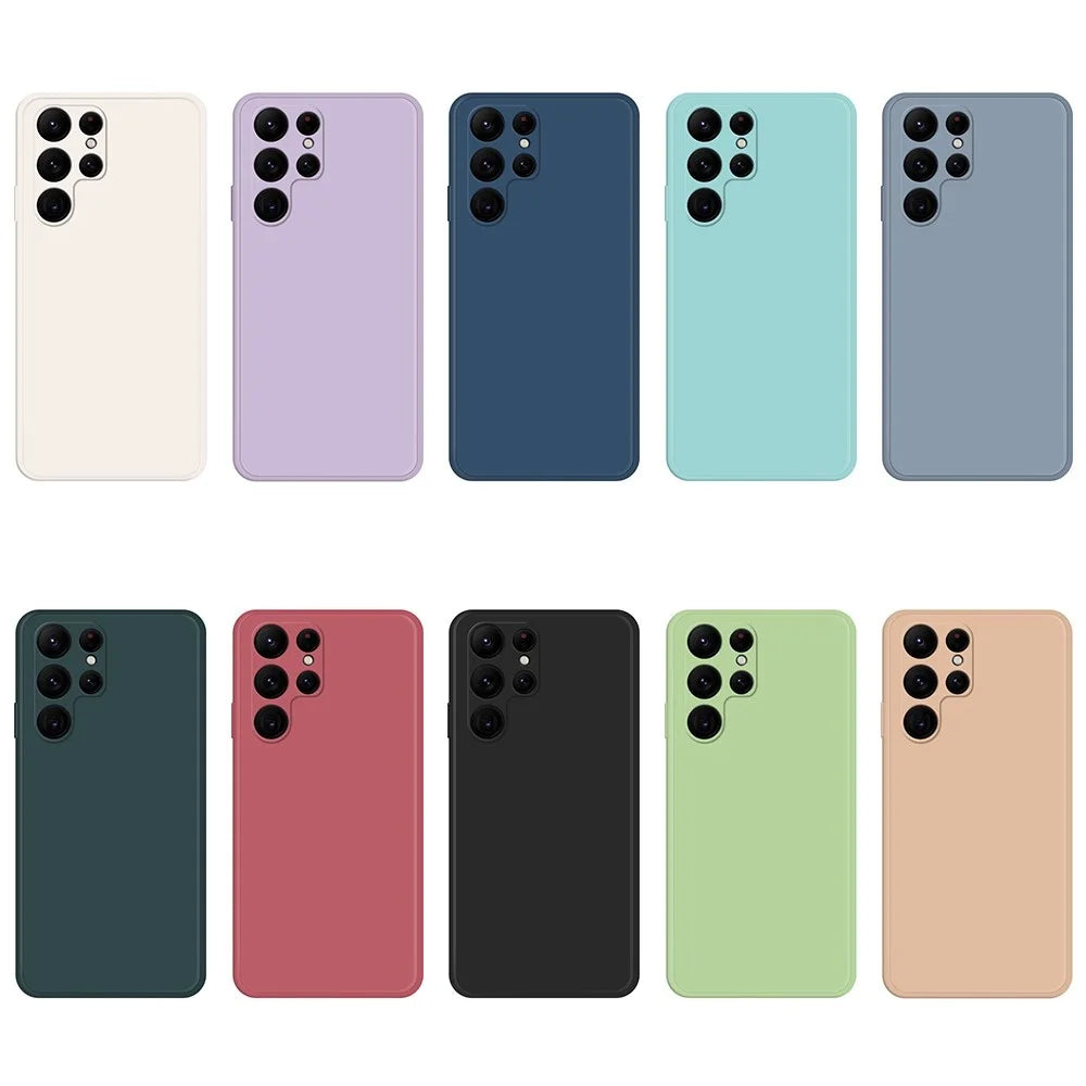 For Samsung Galaxy S22 Ultra 5G Solid Color Rubberized TPU Phone Case Microfiber Lining Straight Edge Protective Cover - Beige - 6