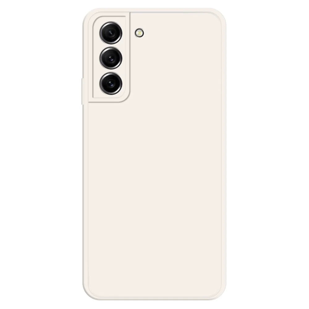 For Samsung Galaxy S21 FE 5G Rubberized Flexible TPU Drop-proof Case Straight Edge Design Microfiber Lining Phone Protective Cover - Beige - 1