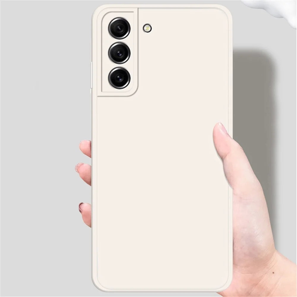 For Samsung Galaxy S21 FE 5G Rubberized Flexible TPU Drop-proof Case Straight Edge Design Microfiber Lining Phone Protective Cover - Beige - 3
