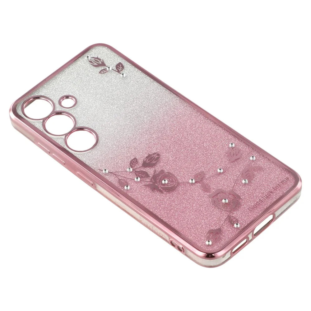 KADEM For Samsung Galaxy S24 FE Case Flower Pattern TPU Gradient Phone Cover with Lanyards - Rose Gold - 4