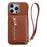 For iPhone 16 Pro Max Case Card Slots Kickstand PU Leather Back Cover with Zipper Pocket, Wrist Strap - Dark Brown - 1