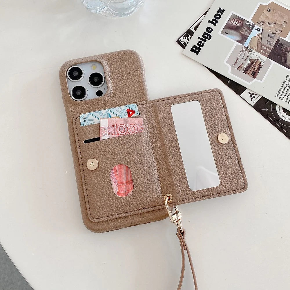 For iPhone 16 Pro Case Card Slots Kickstand PU Leather Back Cover with Zipper Pocket, Wrist Strap - Light Brown - 4