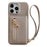 For iPhone 15 Pro Case Card Slots Kickstand PU Leather Back Cover with Zipper Pocket, Wrist Strap - Grey - 1