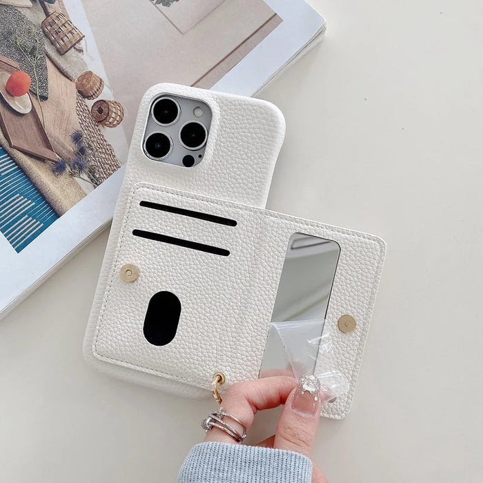 For iPhone 14 Pro Max Case Card Slots Kickstand PU Leather Back Cover with Zipper Pocket, Wrist Strap - White - 3