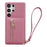 For Samsung Galaxy S25 Ultra Case Card Slots Kickstand PU Leather Back Cover with Zipper Pocket, Wrist Strap - Pink - 1