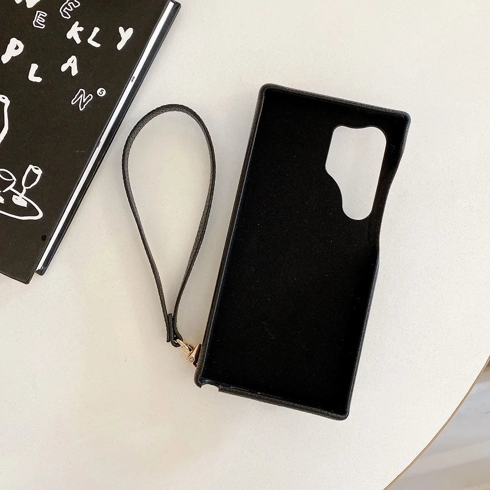 For Samsung Galaxy S23 Ultra Case Card Slots Kickstand PU Leather Back Cover with Zipper Pocket, Wrist Strap - Black - 2