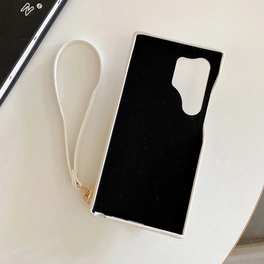 For Samsung Galaxy S24 Ultra Case Card Slots Kickstand PU Leather Back Cover with Zipper Pocket, Wrist Strap - White - 2