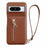For Google Pixel 8 Pro Case Card Slots Kickstand PU Leather Back Cover with Zipper Pocket, Wrist Strap - Dark Brown - 1