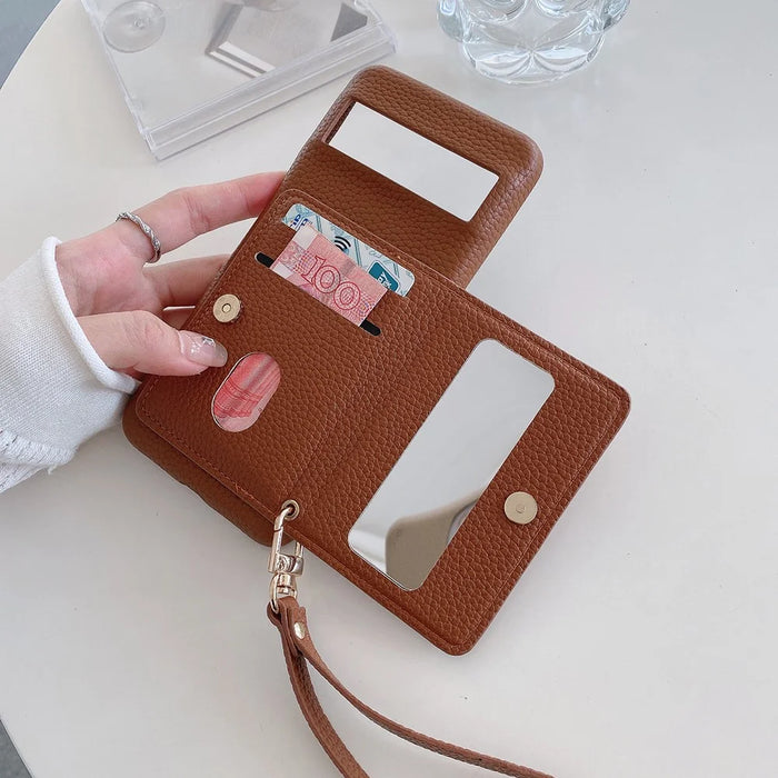 For Google Pixel 8 Pro Case Card Slots Kickstand PU Leather Back Cover with Zipper Pocket, Wrist Strap - Dark Brown - 6