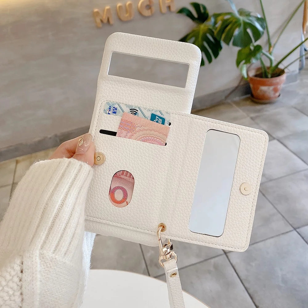 For Google Pixel 8 Case Card Slots Kickstand PU Leather Back Cover with Zipper Pocket, Wrist Strap - White - 6