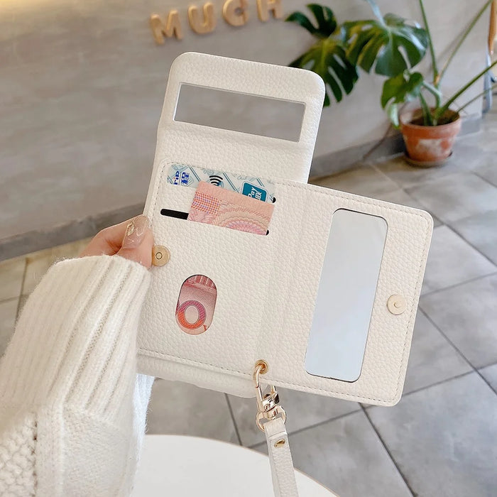 For Google Pixel 8 Case Card Slots Kickstand PU Leather Back Cover with Zipper Pocket, Wrist Strap - White - 6