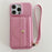 For iPhone 15 Pro Max Case Mirror Design PU Leather Back Cover with Card Slots, Wrist Strap - Pink - 2