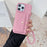 For iPhone 15 Pro Max Case Mirror Design PU Leather Back Cover with Card Slots, Wrist Strap - Pink - 6