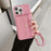 For iPhone 15 Pro Max Case Mirror Design PU Leather Back Cover with Card Slots, Wrist Strap - Pink - 7