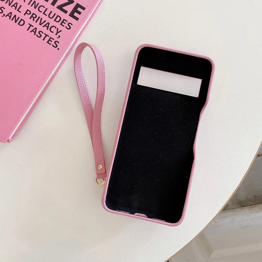 For Google Pixel 8 Case Mirror Design PU Leather Back Cover with Card Slots, Wrist Strap - Pink - 3