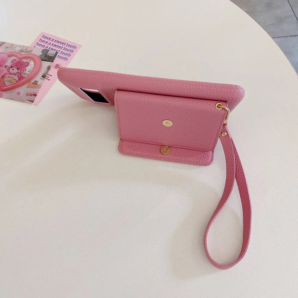 For Google Pixel 8 Case Mirror Design PU Leather Back Cover with Card Slots, Wrist Strap - Pink - 6