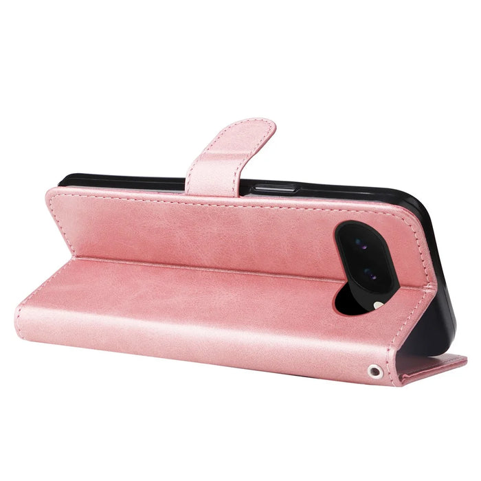 For Google Pixel 9a Case Zipper Wallet Calf Texture PU Leather Phone Cover - Pink - 3