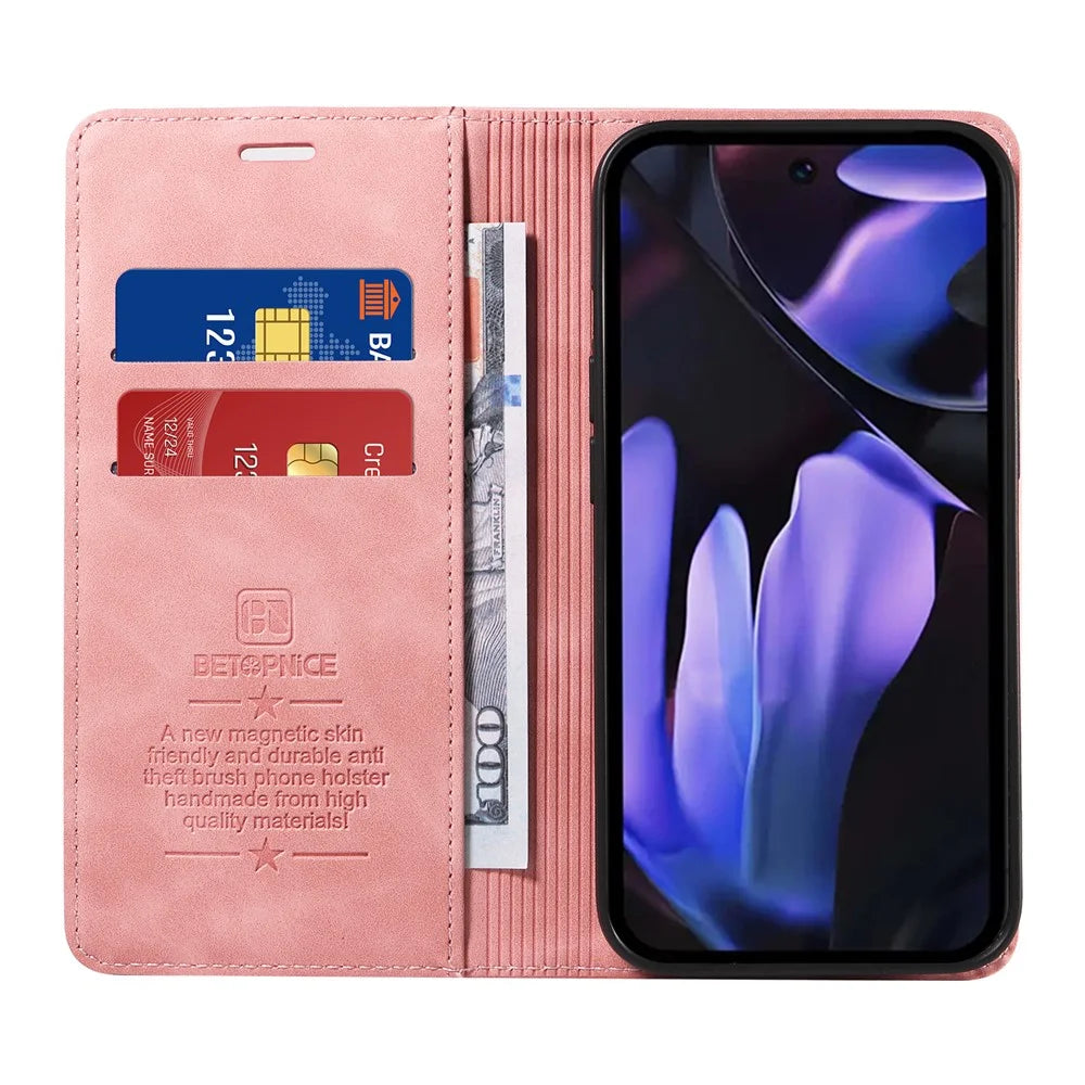 BETOPNICE 003 For Google Pixel 9a Wallet Case Leather Phone Cover with Stand - Pink - 2