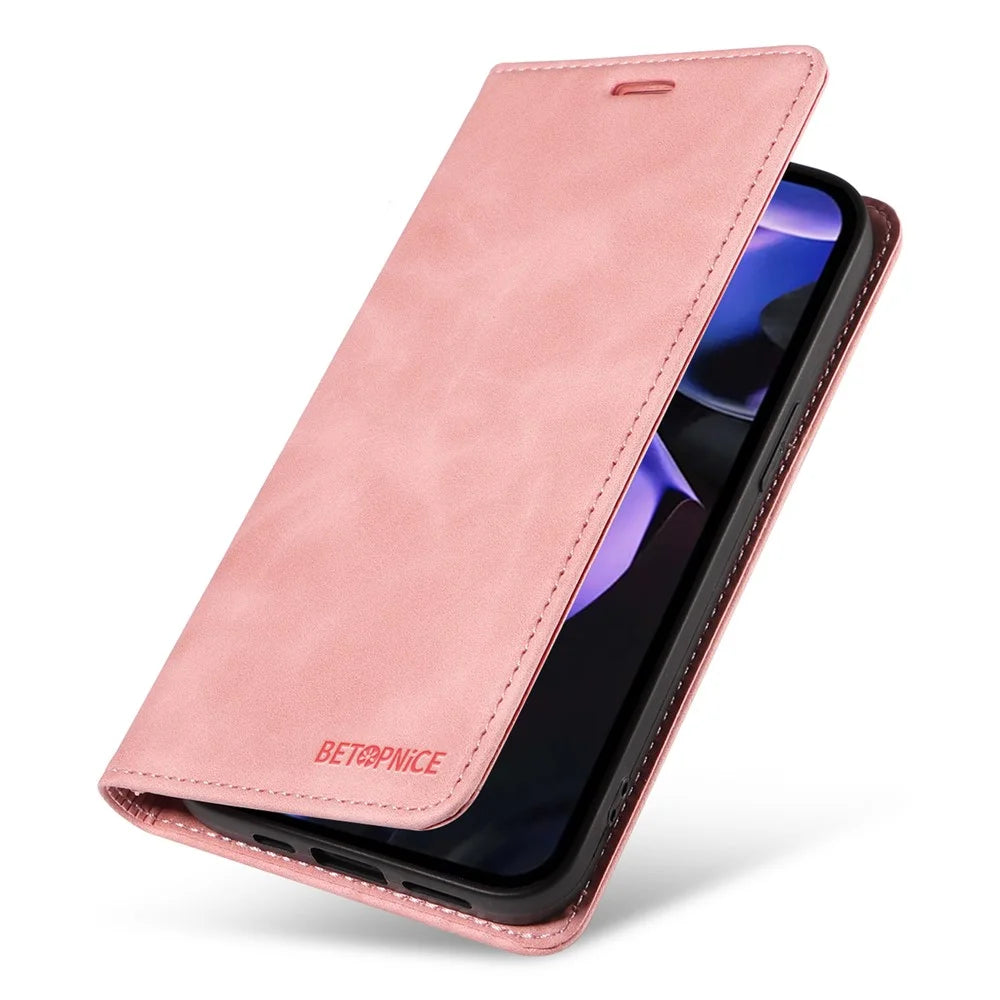 BETOPNICE 003 For Google Pixel 9a Wallet Case Leather Phone Cover with Stand - Pink - 5
